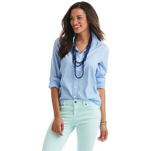 Vineyard Vines Little Gingham Relaxed Button Down Cornflower Light Blue EUC 6